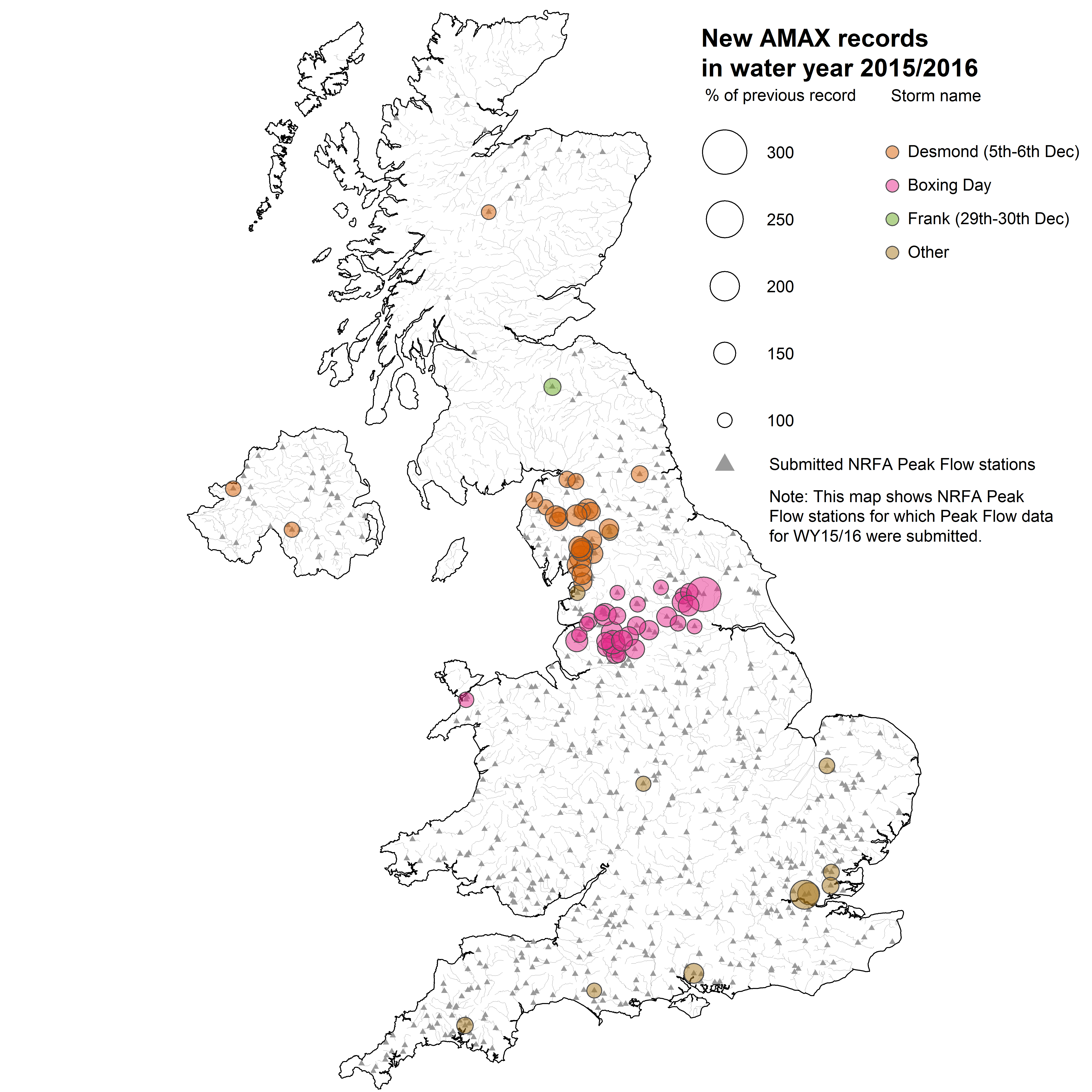 Map of stations with new AMAX 1 records in water year 2015/2016