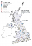 Map showing monthly mean river flows for December 2021 in the UK.